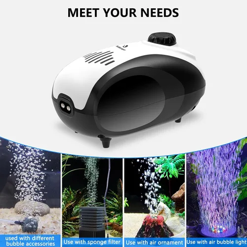 Miniatura 7 de fishkeeper Aquarium Air Pump, 4W/5W Fish Tank Air Pump Adjustable Air Valve Quiet Bubbler Aerator Pump with Air Stone/Tubing/Check Valve Up to 160