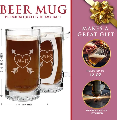 Miniatura 2 de My Personal Memories Juego de 2 vasos de vino, cerveza y whisky personalizados para parejas de 16 onzas (juego de 2 tazas de cerveza)