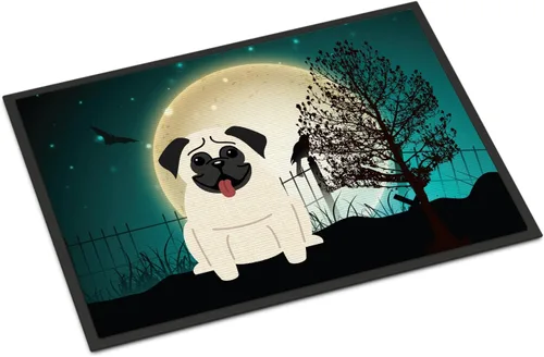 Caroline's Treasures BB2194MAT - Tapete de Halloween de 18 x 27 pulgadas, tapete para puerta delantera, interior y exterior, para entrada, Pug -
