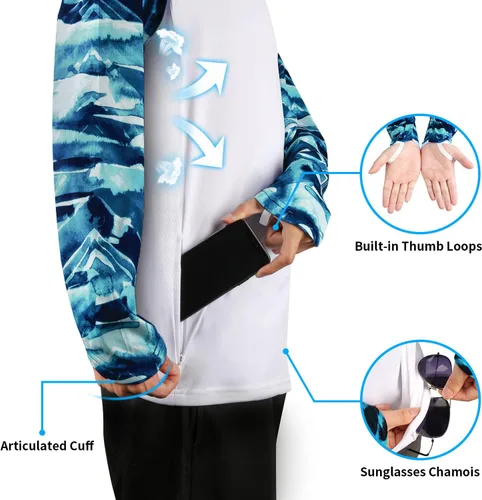 Miniatura 38 de Palmyth - Camiseta de pesca para hombre, con manga larga, protección solar ultravioleta FPU 50+, con bolsillo