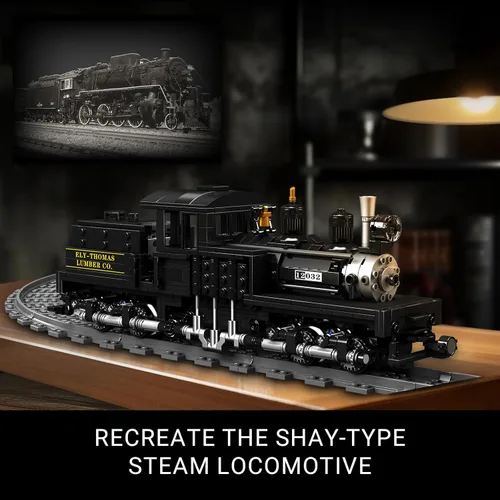 Miniatura 2 de Mould King - Juego de construcción de locomotora de vapor tipo Shay con iluminación LED, kit de bloques de tren modelo con control remoto/APP