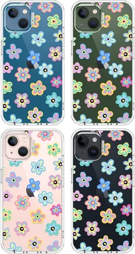 Miniatura 4 de MOSNOVO Funda para iPhone 13/14, grado militar, probada en caídas de 6.6 pies, transparente con diseño de flores geniales Transparente - Groovy