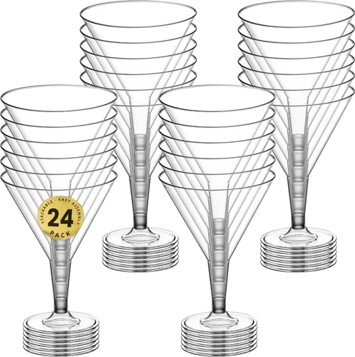 Miniatura 4 de DecorRack 24 vasos de Martini, 7 onzas, sin BPA, vaso de plástico en forma de V, perfecto para fiestas al aire libre, bodas, anfitriones, apilables