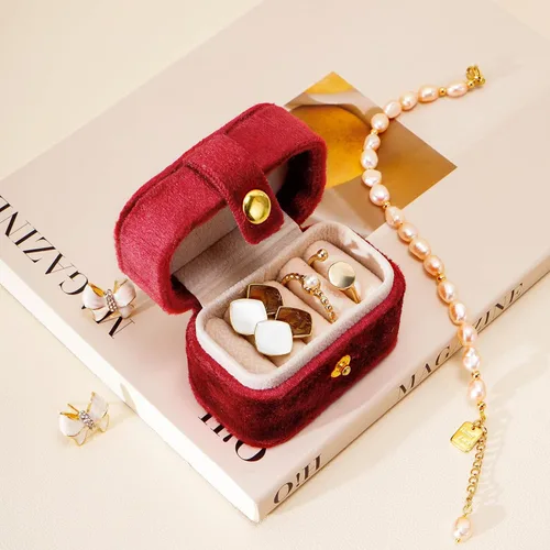 Miniatura 2 de CASEGRACE Joyero de viaje de terciopelo Caja de joyería pequeña portátil para anillos de terciopelo de felpa para anillos, aretes, accesorios