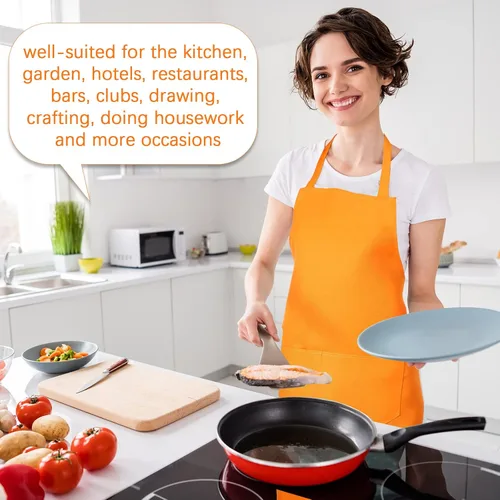 Miniatura 5 de Jiuguva 14 delantales lisos a granel con 2 bolsillos para adultos, delantales de cocina comercial de colores mixtos para cocina, mujeres, hombres