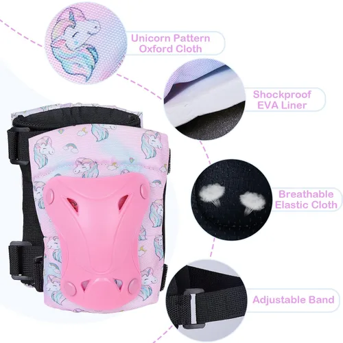 Miniatura 4 de FIODAY - Rodilleras para niños, rodilleras para niños pequeños y coderas con bolsa de cordón, juego de equipo de protección ajustable para niñas