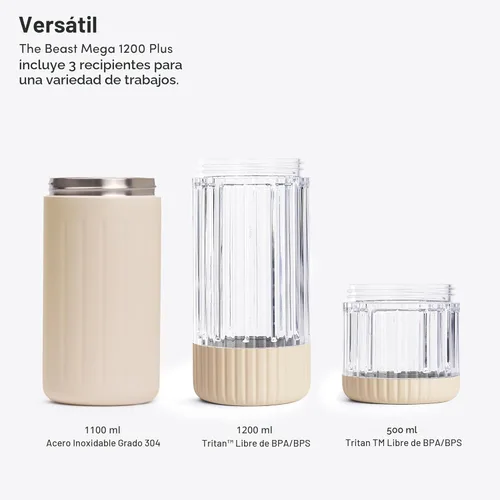 Miniatura 4 de Beast Mega 1200 Acero inoxidable Batidora de encimera de alta calidad Batidos, batidos, salsas, salsas porciones Lg Mezcla hielo + frutas