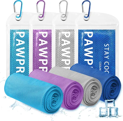 PAWPRO Paquete de 4 toallas refrescantes para cuello y cara (40 x 12 pulgadas), toalla de enfriamiento suave y transpirable con bolsa impermeable y