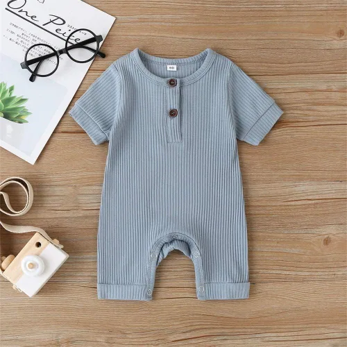 Miniatura 73 de Mameluco unisex de manga corta para bebé recién nacido, con botones, de una pieza, ropa de color sólido