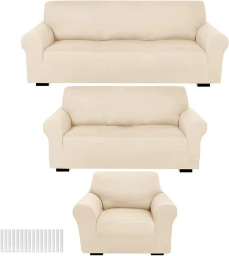 Miniatura 20 de Peryiter Juego de 3 Fundas para Sofá, Cubiertas de Muebles para Sofá, Loveseat, Sillón, Ajuste de Forma Elástico, Sin Arrugas, Protector de Muebles