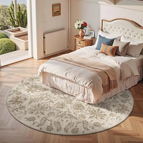 Miniatura 265 de jinchan Lima - Alfombra simétrica floral geométrica lavable, alfombra de entrada de medio círculo de 2 x 3, alfombra de media luna, suave y Azul