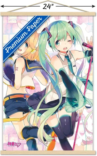 Miniatura 3 de Trends International Hatsune Miku - Póster de pared dúo, 22.37 x 34.00 pulgadas, paquete de impresión premium y colgador de madera de haya