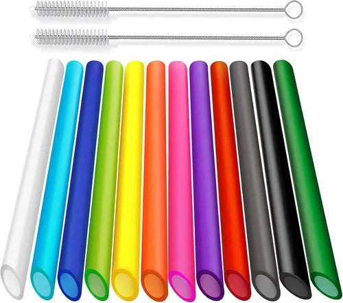 ALINK 12 popotes Boba reutilizables, 10.5 pulgadas de largo x 0.51 pulgadas de ancho, pajitas de plástico para té de burbujas, perlas de tapioca con