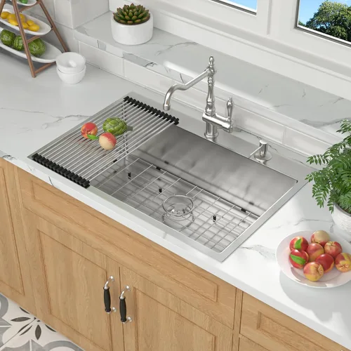 Miniatura 17 de Mocoloo Fregadero de barra de 13 pulgadas con caída en la parte superior, fregadero de cocina pequeño de acero inoxidable T304 de 13 x 15 pulgadas