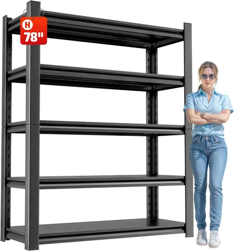 OLLRRACT Estante de almacenamiento de metal resistente, estantería industrial de 5 niveles, estantería de garaje, estante de utilidad, estante de