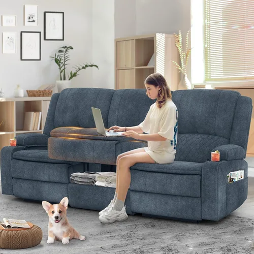 Miniatura 11 de Yolsali Sofá reclinable, sofá reclinable manual de 3 plazas con cojín de 2 niveles, sofás reclinables para sala de estar con consola removible