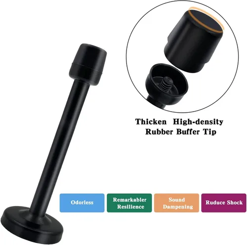 Miniatura 3 de KOLAKO Tope de puerta, tope de puerta negro de 4 pulgadas para la parte inferior de la puerta, montaje en pared de acero inoxidable cepillado a