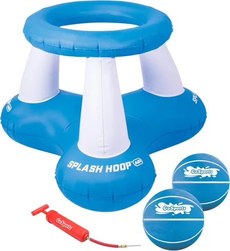 GoSports Splash Hoop Air, juego de baloncesto inflable para piscina, incluye aro flotante, 2 pelotas de baloncesto de agua y bomba de bolas