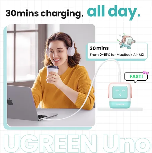 Miniatura 5 de UGREEN Uno - Bloque de cargador USB C de 65 W, cargador GaN de 3 puertos de carga rápida para iPhone 17, regalos para mujeres, para MacBook Pro/Air