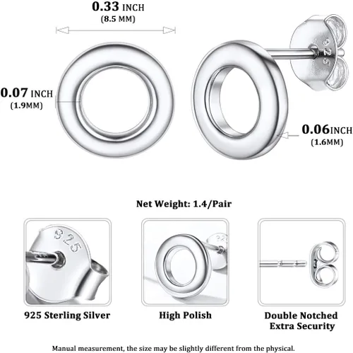 Miniatura 5 de ChicSilver Aretes de plata de ley 925 con forma de barra simple, círculotriángulo para mujer, color plataoronegro (con caja de regalo)