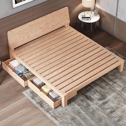 Miniatura 7 de HM&DX Marco de cama escandinavo de madera maciza, marco de cama rectangular con cabecero, soporte de listones de madera para dormitorio/fácil