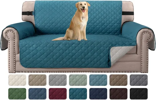 Miniatura 55 de H.VERSAILTEX Funda de sofá resistente al agua para sofá de 3 cojines, reversible, protector de muebles acolchado con correa elástica, funda de sofá