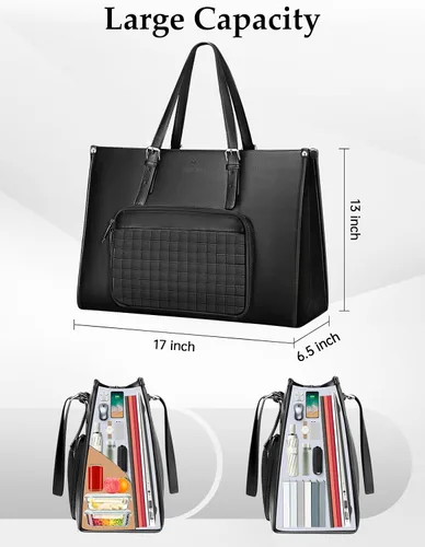 Miniatura 6 de MATEIN - Bolsa de mano para laptop de 17 pulgadas para mujer con compartimento para el almuerzo, maletín de trabajo convertible de piel sintética