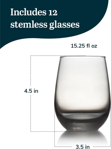 Miniatura 3 de Libbey Juego de 12 copas de vino sin tallo, transparentes, calidad de restaurante, juego de copas de vino y tinto, juego de cristalería para grandes