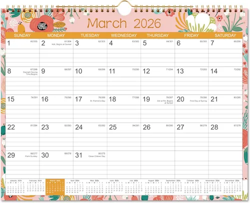 Calendario 2026, Calendario de pared de 12 meses desde enero de 2026 hasta diciembre de 2026, 14.8 x 11.4 pulgadas, mensual con fecha juliana,