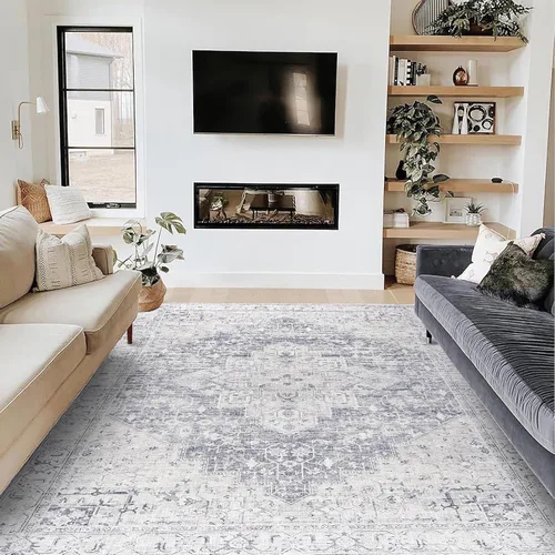 Miniatura 32 de Alfombra de área pequeña de 2x3 pies, antideslizante, neutra, persa lavable estilo casa de campo para entrada, para interiores, color beige tostado