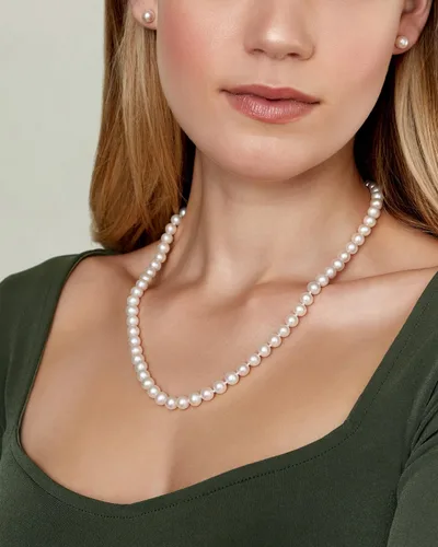 Miniatura 12 de The Pearl Source Real Pearl Necklace for Women with AAA+ Quality Round White Freshwater Genuine Cultured Pearls