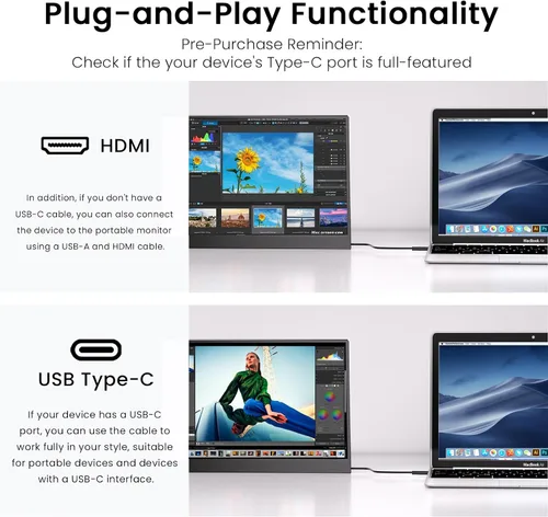 Miniatura 3 de Monitor portátil, monitor portátil de 14 pulgadas, 1200P, HDMI, USB-C, IPS, monitor externo pequeño, altavoces duales integrados