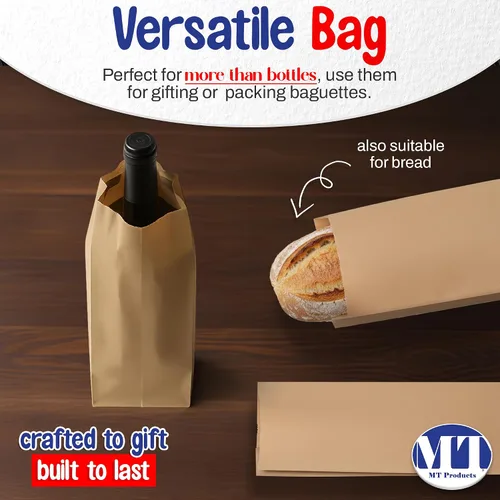Miniatura 5 de MT Products Bolsas de vino Kraft de 3.75 x 2.25 x 11.5 pulgadas, bolsas de papel desechables para regalo, paquete de 1000