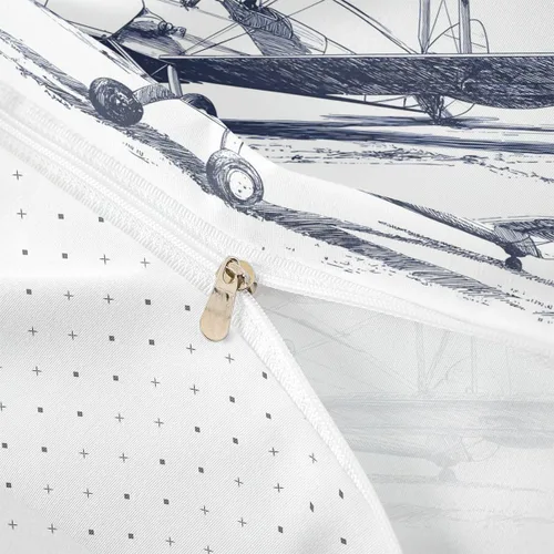 Miniatura 6 de Feelyou Juego de ropa de cama de avión, tamaño individual, para niños, adolescentes, funda de edredón para vuelo, helicóptero, avión volador, azul