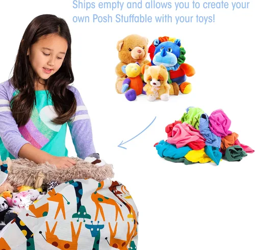 Miniatura 2 de Posh Creations Funda de puf para niños con almacenamiento de animales de peluche, silla de puf con organizador de juguetes para niños, mediano-27
