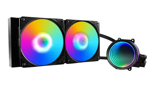 Enfriador de CPU AIO de 9.449 in con ventilador de CPU RGB PWM direccionable y refrigeración líquida del radiador para Intel y AMD, bomba de espejo