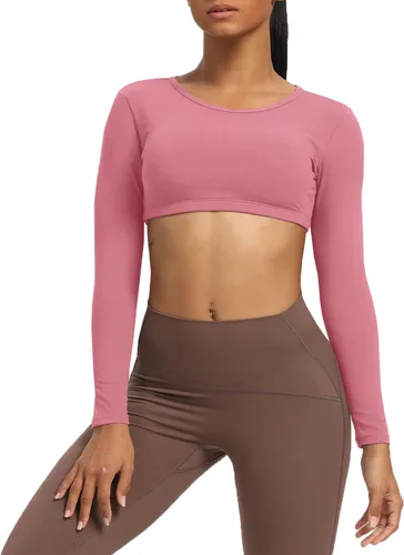 Miniatura 3 de Aoxjox Camiseta corta de manga larga para mujer, Clarissa sin espalda, para entrenamiento