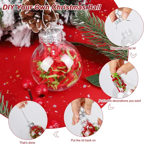 Miniatura 3 de 50 Piezas Adornos de Bola Redondos de Navidad de Plástico Transparente de 2.36 Pulgadas a Granel Parte Superior Removible Adornos Colgantes