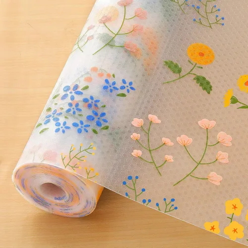 Miniatura 15 de INNOLITES Forro para estante de gabinete de cocina, forro no adhesivo para refrigerador y cajón, EVA impermeable con flores, fácil de limpiar y sin