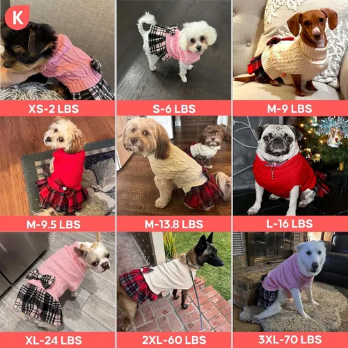 Miniatura 5 de KYEESE Suéter de punto grueso para perro, vestido de suéter para mascotas con corbatín, abrigos elásticos para mascotas, suéter suave para perros