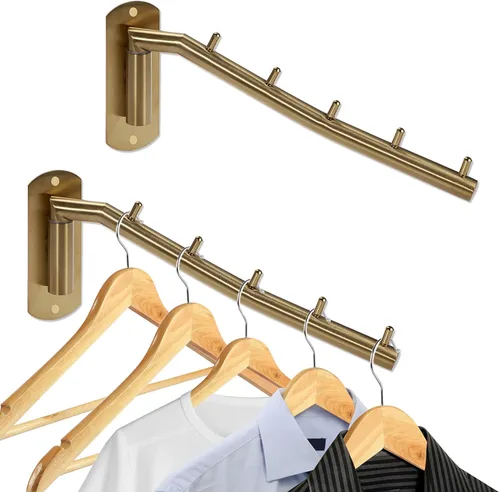 Miniatura 10 de Sumnacon Perchero de acero inoxidable para colgar ropa, 2 piezas, gancho para ropa con brazo oscilante, organizador de almacenamiento de bata Negro