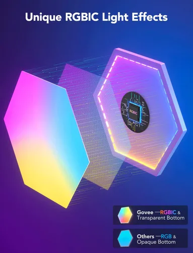 Miniatura 9 de Paneles de luz Govee Glide Hexa, luces de pared LED hexagonales RGBIC, luces de pared creativas Wi-Fi para el hogar inteligente con sincronización