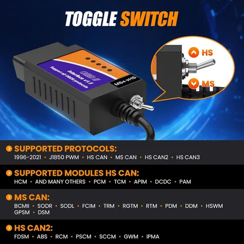 Miniatura 5 de ELMconfig ELM327 OBD2 Adaptador USB para Windows, herramienta de codificación de diagnóstico de escáner OBD2 con interruptor MS-CAN/HS-CAN