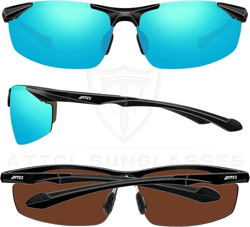 Miniatura 3 de ATTCL Gafas de sol polarizadas con protección UV para hombre, marco de metal Al-Mg, color verde claro