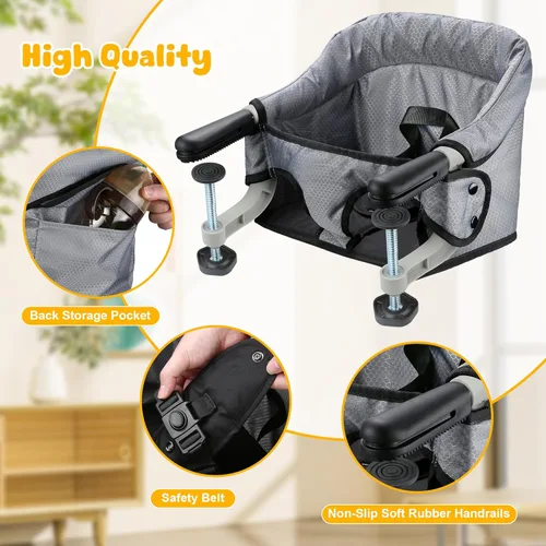 Miniatura 7 de Silla alta de gancho con bandeja de comedor extraíble, silla alta portátil de viaje para bebé, asiento de mesa plegable con clip para 6-36 meses