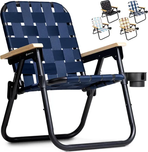 GoSports WOVN - Silla de playa tipo mochila – 9 estilos disponibles – Silla de camping plegable de primera calidad Azul marino