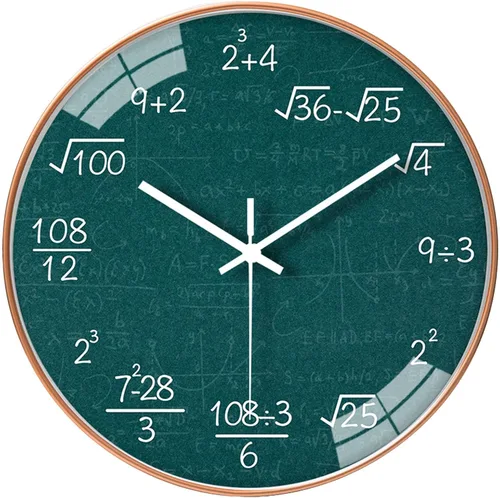 Miniatura 13 de QINFIEY Reloj de pared de matemáticas de 12 pulgadas con movimiento silencioso sin tictac, reloj de pared de cuarzo de calidad para oficina, aula