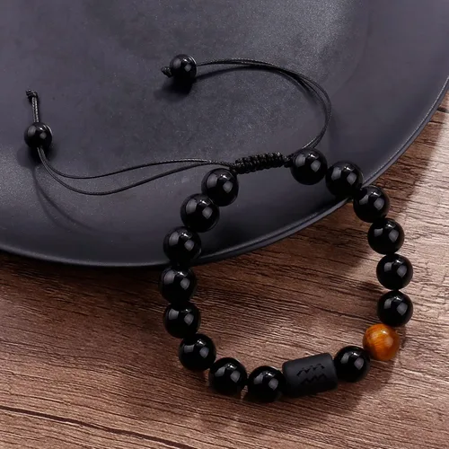 Miniatura 55 de SUMMER LOVE Father's Day Gifts Zodiac Bracelet for Men Women 10mm Natural Black Onyx Stone Star Sign Constellation Beaded Protection Bracelet