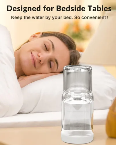 Miniatura 4 de Juego de jarra de agua y vaso para mesita de noche, jarra de agua nocturna con vaso, dispensador de enjuague bucal de vidrio transparente para baño