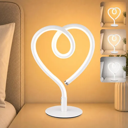 Miniatura 13 de Lámpara de Mesa Rosa, Lámpara de Escritorio Corazón Ajustable Sin Escalas 3CCT 2700K/4000K/6500K con Adaptador USB, Pequeña Lámpara de Noche